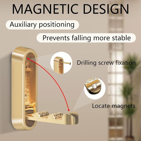 4PCS Foldable Gold Wall Hooks, Heavy Duty Zinc Alloy Folding Wall Hooks, Folding - Picture 5 of 9